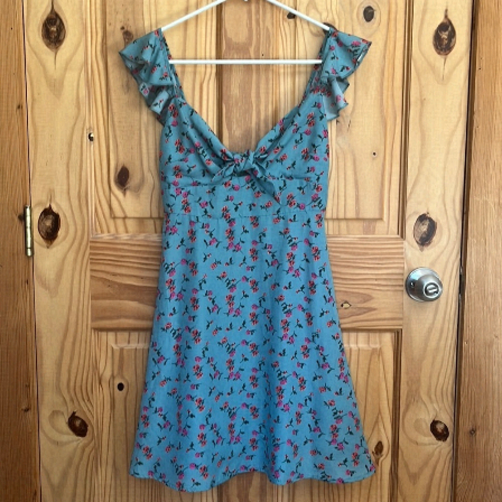 Shein Knot Front Ruffle Trim Floral Dress